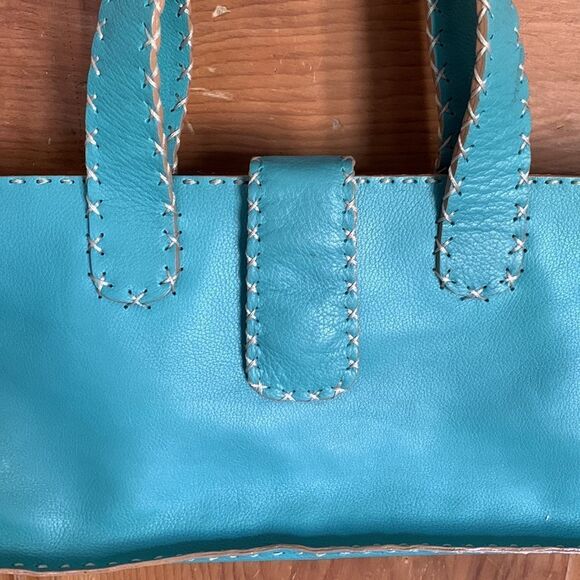 RD2 Randal Dodge aqua teal leather cross stitch trim shoulder bag - Picture 2 of 9